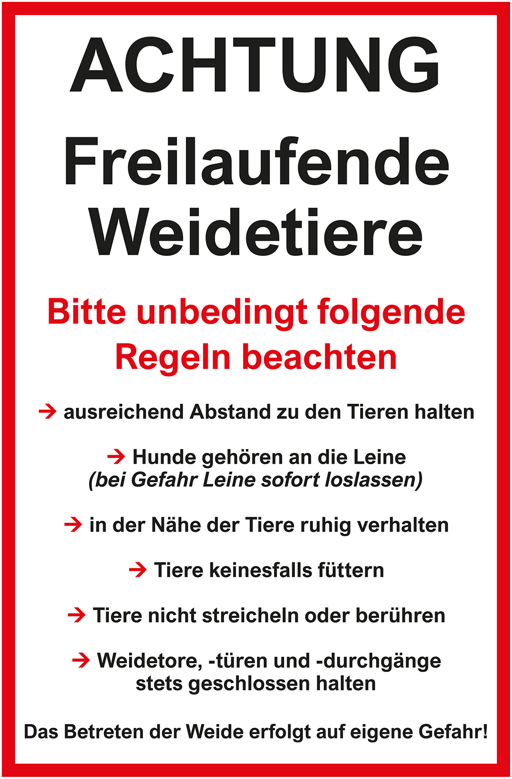 Schild Freilaufende Weidetiere-FA126415