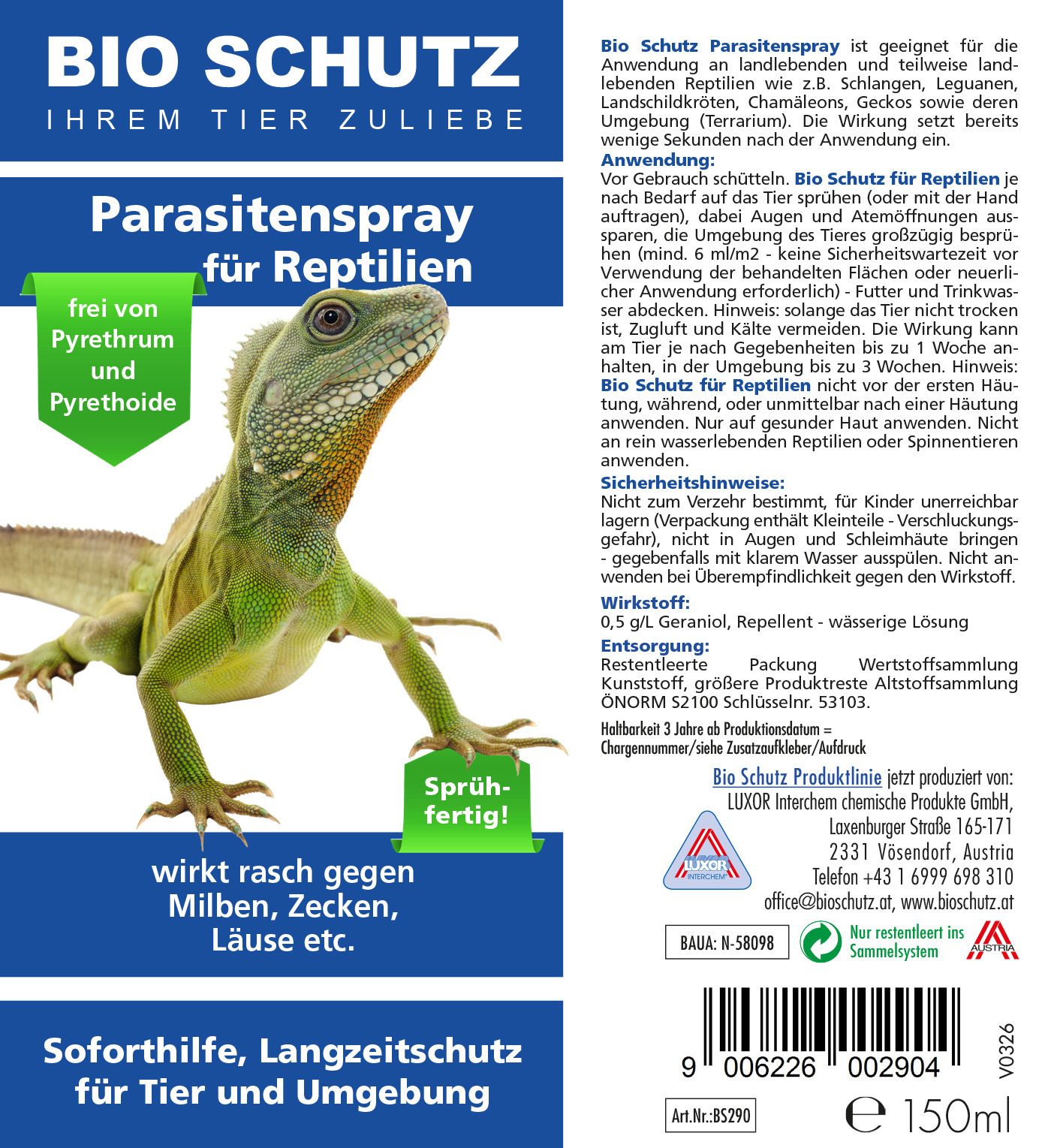 Parasitenabwehrspray für Reptilien