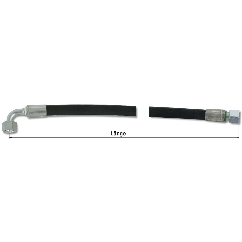 Einbaufertiger Hydraulikschlauch Nennweite DN10, 1 Anschluss gerade, 1 Anschluss 90° gebogen