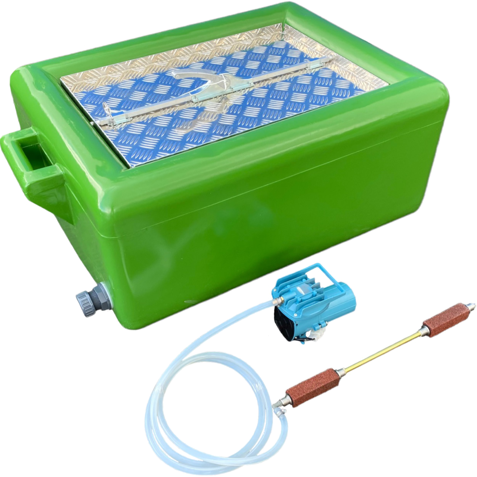 Fischtransportbehälter Set mit Luftausströmer und Membranpumpe