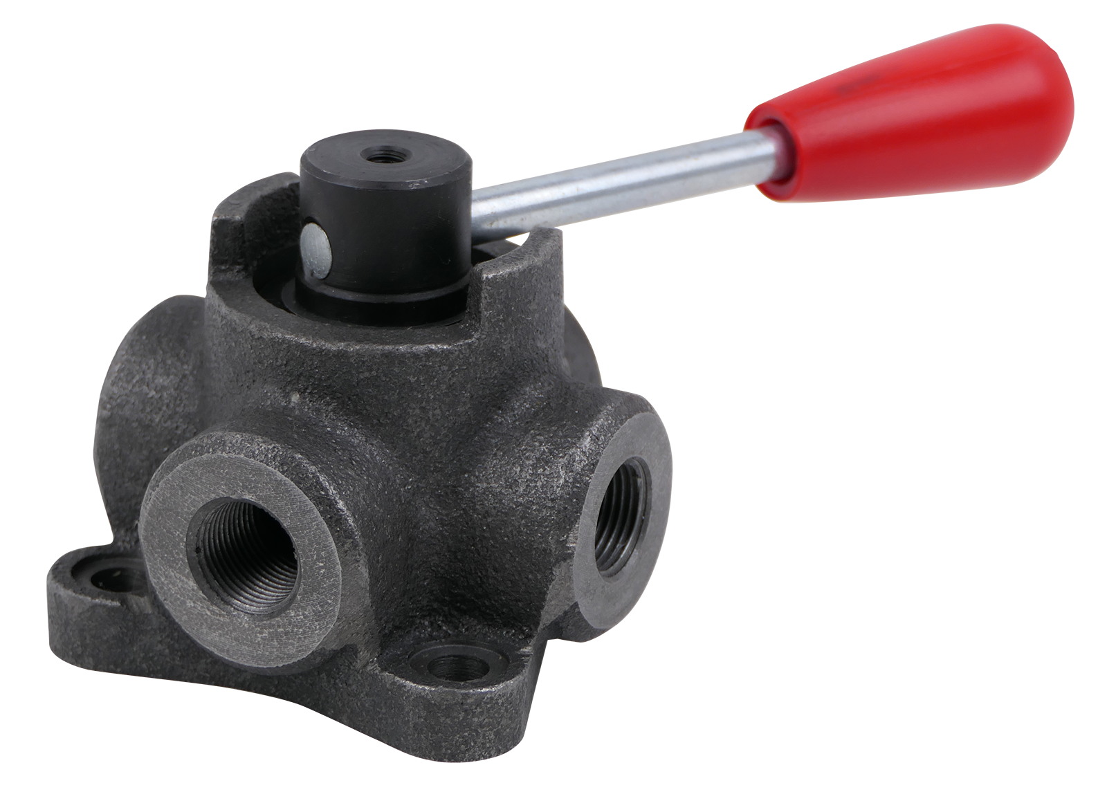 4/3-Wegeventil mechanisch umschaltbar, Mittelstellung geschlossen, für Rohrleitungseinbau