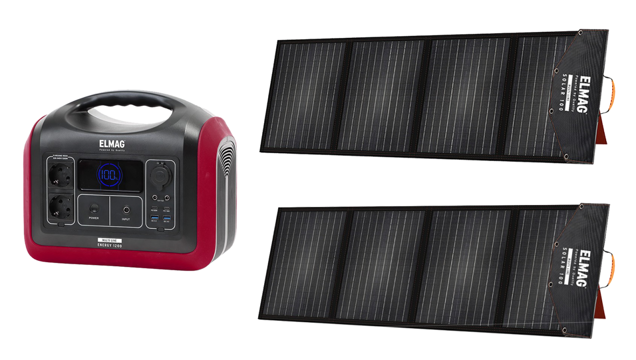 Solargeneratorset Energy1200W+ 2 x Solar 100 Watt tragbar