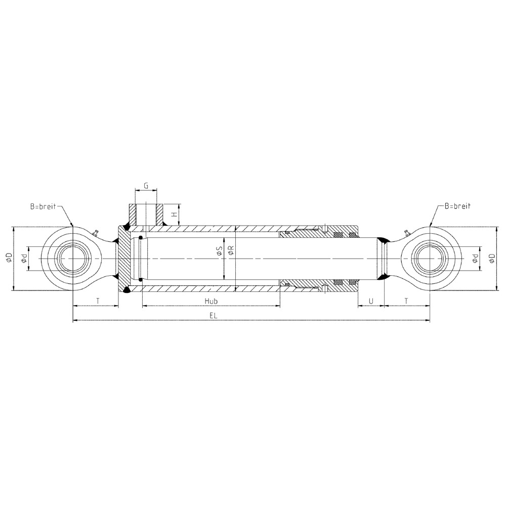 Hydraulikzylinder Kolben-Ø K= 60 mm, Kolbenstange-Ø S = 40 mm, HY-Zylinder  DW mit Gelenkaugen