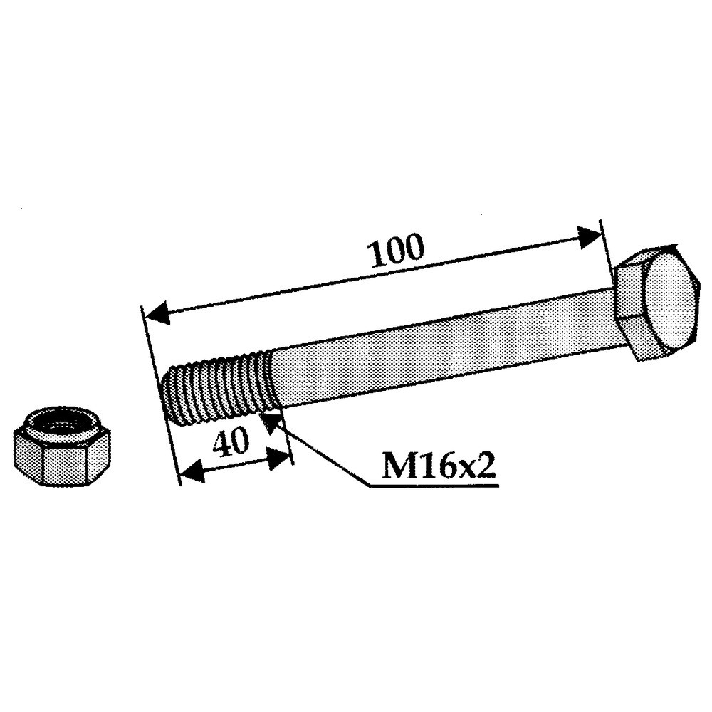 Schraube mit Sicherungsmutter M16x2x100, 10.9