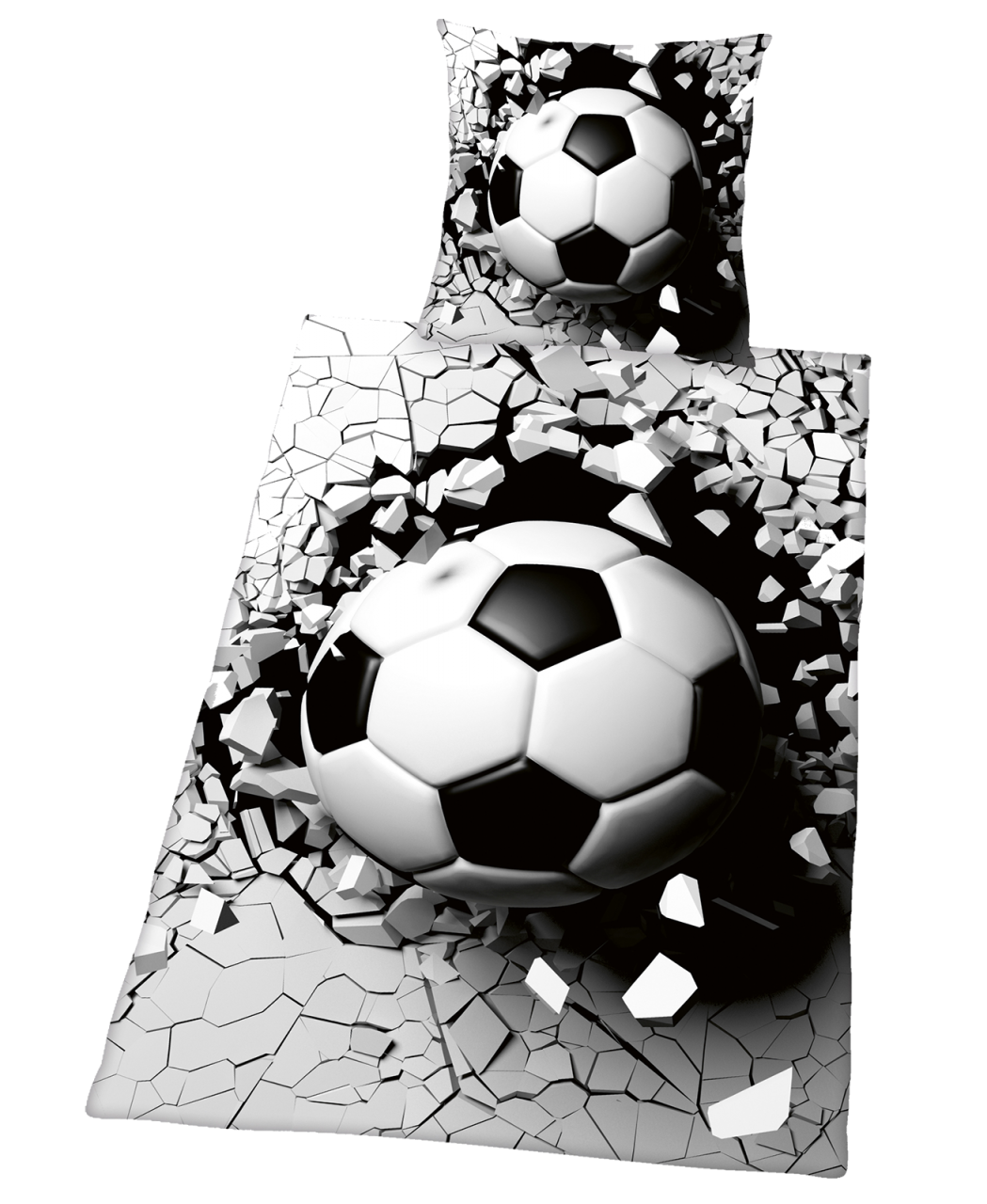 Bettwäsche Fußball 3D grau 70/90 cm + 140/200 cm